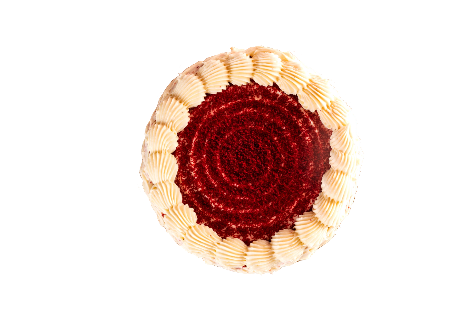 Bolo red velvet com cheesecake cremosa visto de cima